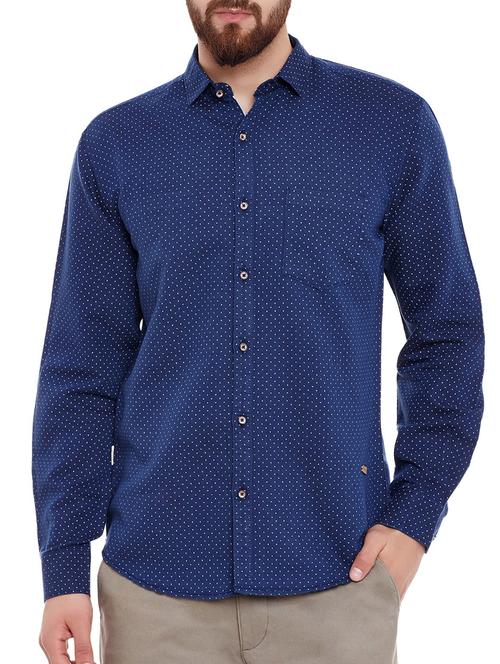 blue linen polka dots casual shirt - 13057065 - Very Small Image - 1