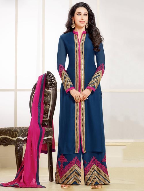blue georgette unstitched palazzo suits - 13057477 - Very Small Image - 1