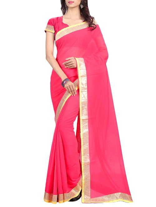 pink poly chiffon bordered saree with blouse - 13059956 - Very Small Image - 1