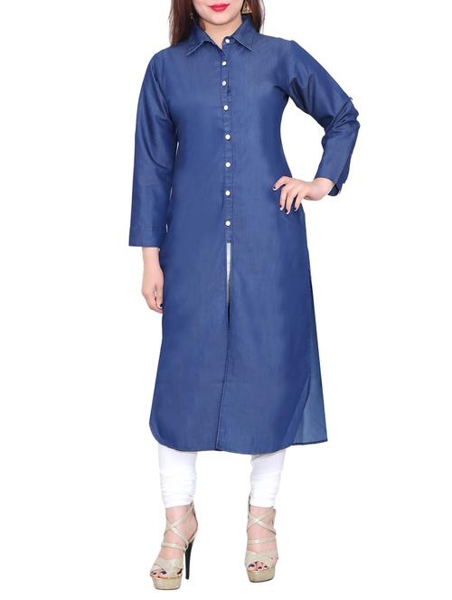 Denim slit straight kurta - 13060540 - Very Small Image - 1