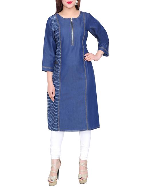 blue denim straight kurta - 13060542 - Very Small Image - 1