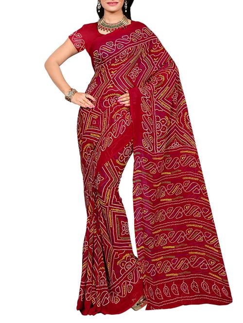 women's tie & dye red colored saree with blouse - 13062527 - Very Small Image - 1
