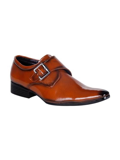 tan leatherette slip on monk strap - 13062646 - Very Small Image - 1