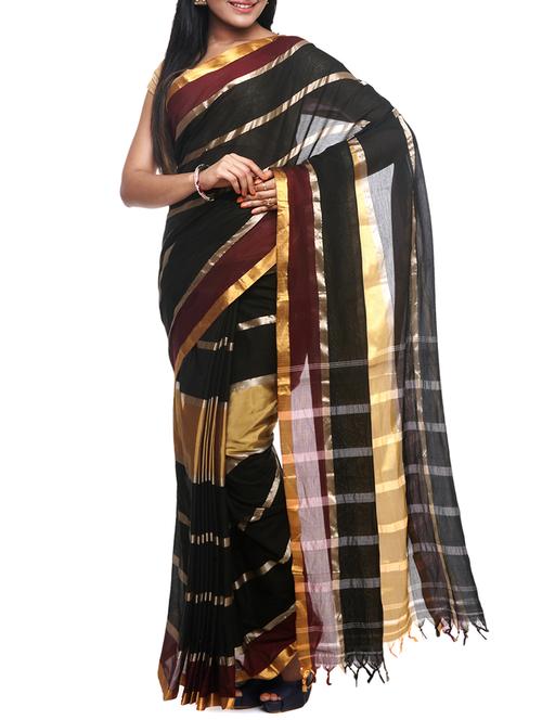 black cotton zari work handloom saree - 13062819 - Very Small Image - 1