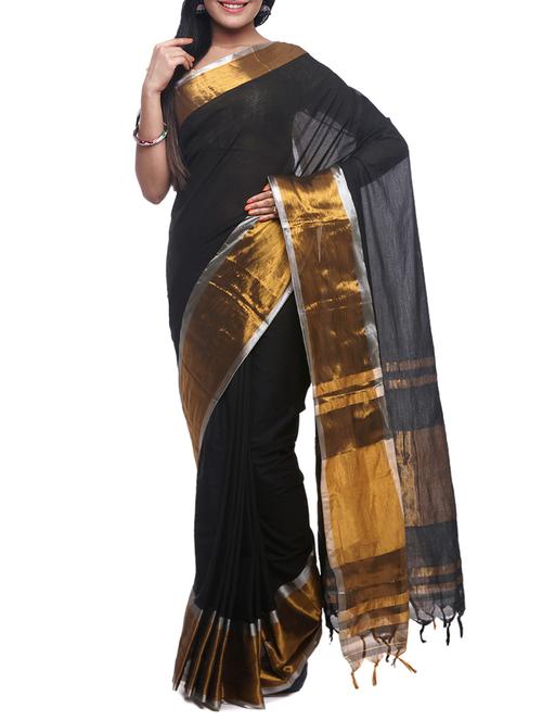 black cotton zari work handloom saree - 13062830 - Very Small Image - 1