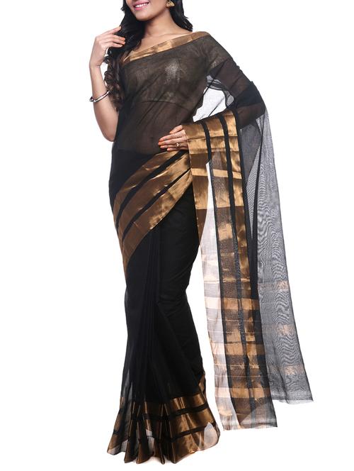 black cotton handloom saree - 13062867 - Very Small Image - 1