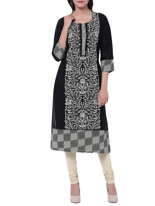 black cotton straight kurta - 13063303 - Very Small Image - 1