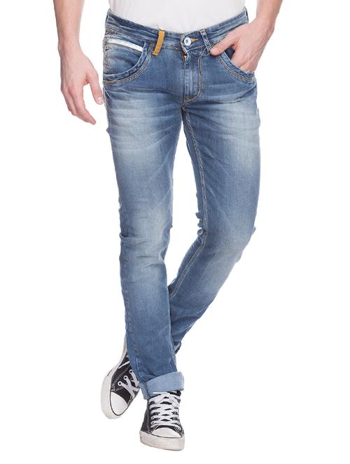 spykar mens blue skinny fit low rise jeans (actif) - 13064349 - Very Small Image - 1