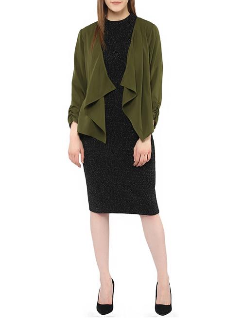olive green crepe asymmetric shrug - 13064556 - Very Small Image - 1