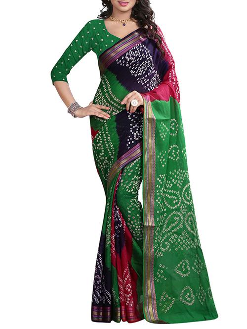 multi colored cotton bandhani saree with blouse - 13064819 - Very Small Image - 1