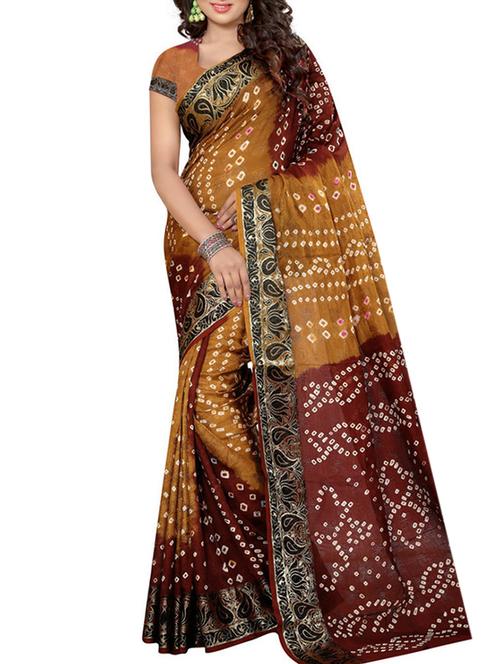 brown cotton bandhani saree with blouse - 13064845 - Very Small Image - 1