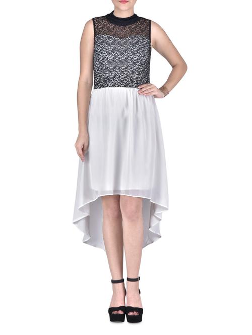 white  net and plain high low dress - 1306509 - Very Small Image - 1