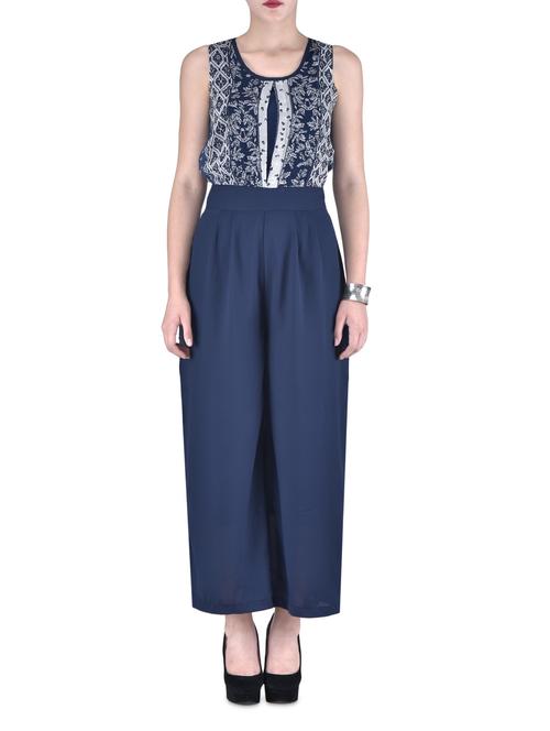 blue georgette printed jumpsuit - 1306520 - Very Small Image - 1