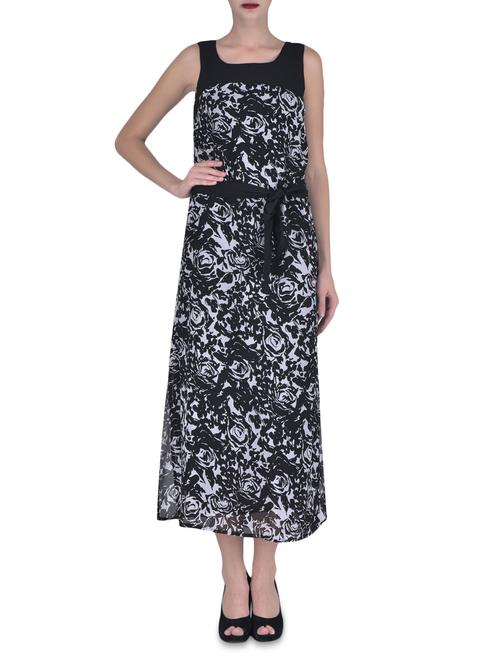 black georgette printed maxi dress - 1306602 - Very Small Image - 1