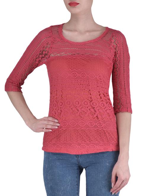 solid pink net laced top - 1306645 - Very Small Image - 1