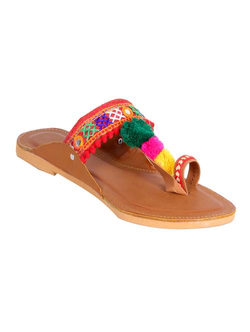 multi colored pom poms one toe kolhapuris - 13068418 - Very Small Image - 1