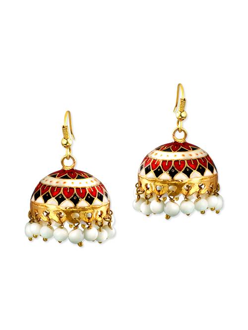 red metal jhumka earrings - 13069824 - Very Small Image - 1