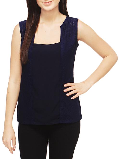 navy blue crepe regular top - 13069996 - Very Small Image - 1