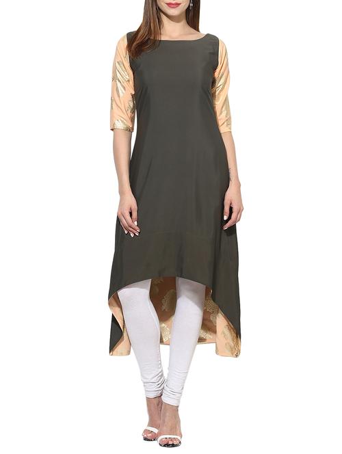 grey crepe highlow kurta - 13070990 - Very Small Image - 1
