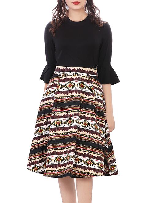 black printed spandex fit & flare dress - 13071076 - Very Small Image - 1