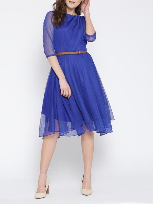 sheer sleeved belted dress - 13073862 - Very Small Image - 1