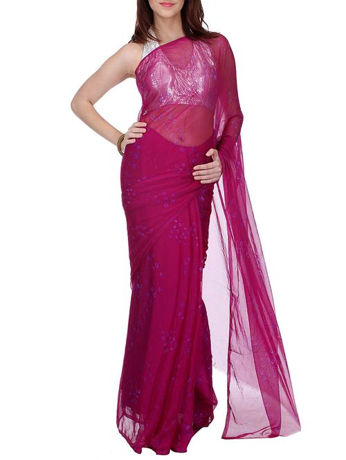 pink chiffon bandhani saree with blouse - 13073962 - Very Small Image - 1