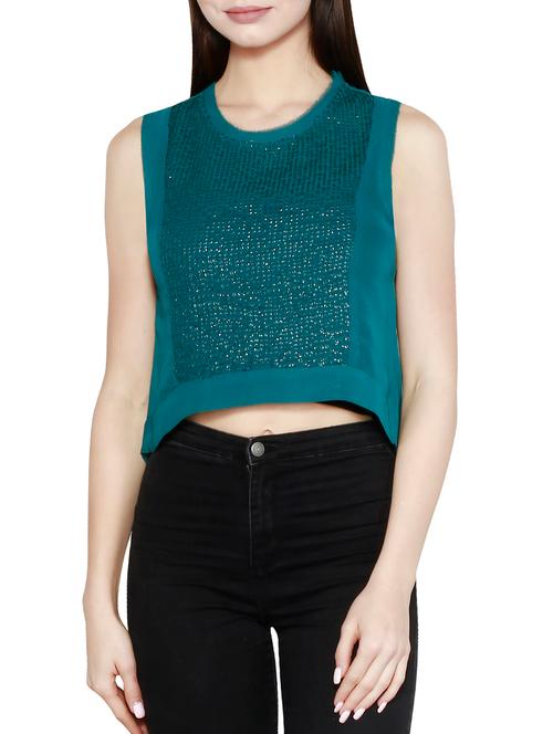 green georgette crop top - 13074461 - Very Small Image - 1
