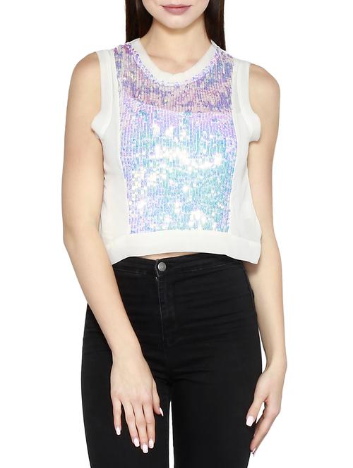 white georgette crop top - 13074462 - Very Small Image - 1