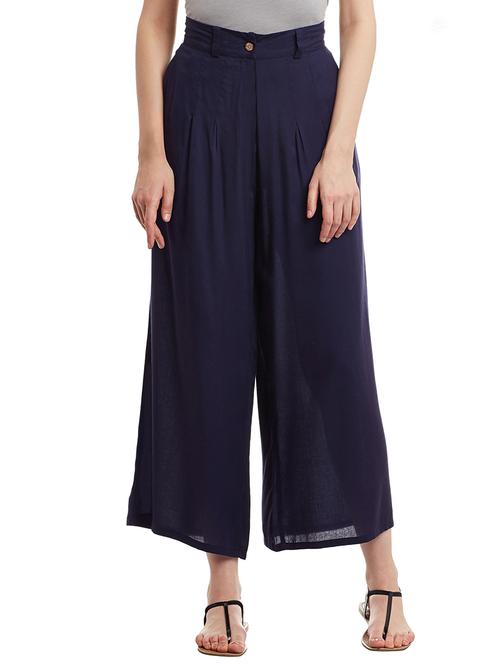 navy blue viscose trouser - 13075965 - Very Small Image - 1