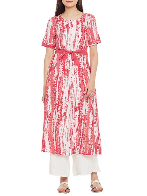 pink rayon printed a-line kurta - 13075966 - Very Small Image - 1