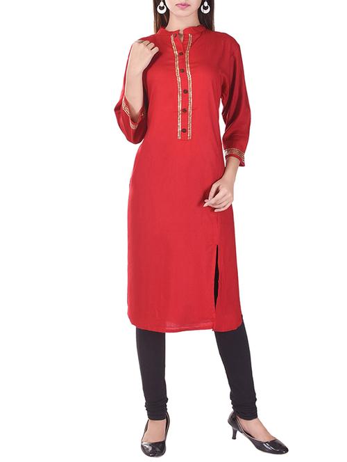 red viscose straight kurta - 13076718 - Very Small Image - 1