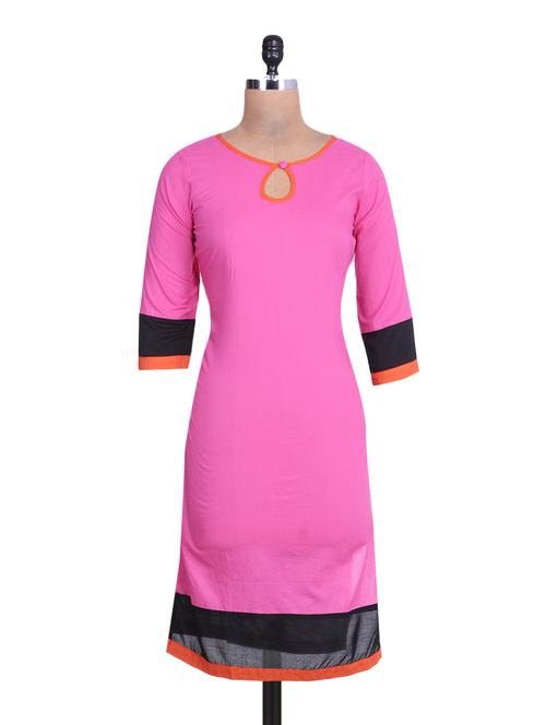 pink and black cotton kurta - 1307709 - Very Small Image - 1