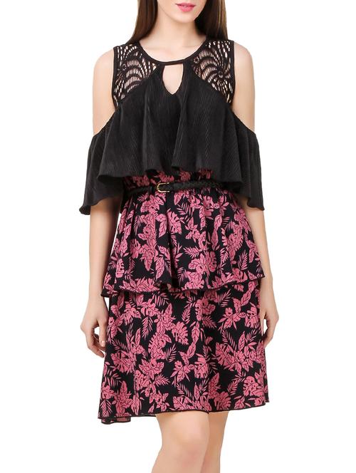black printed hosery layered dress - 13078355 - Very Small Image - 1