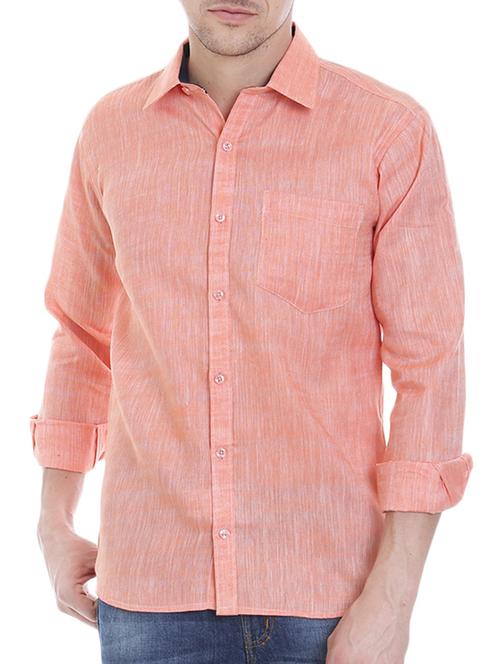 solid peach cotton casual shirt - 13079399 - Very Small Image - 1