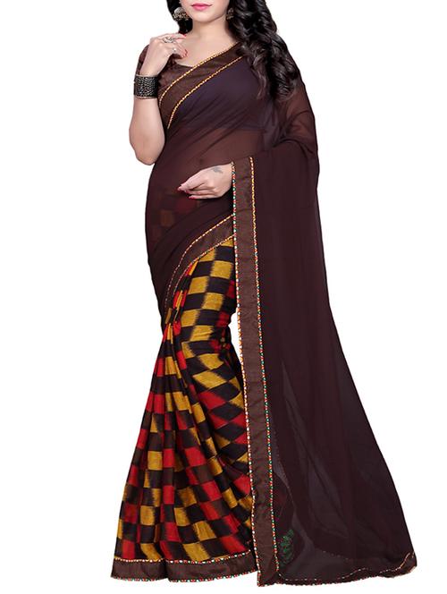 brown chiffon half and half saree with blouse - 13079542 - Very Small Image - 1