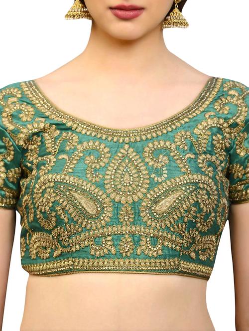 green art silk embroidered blouse - 13080245 - Very Small Image - 1