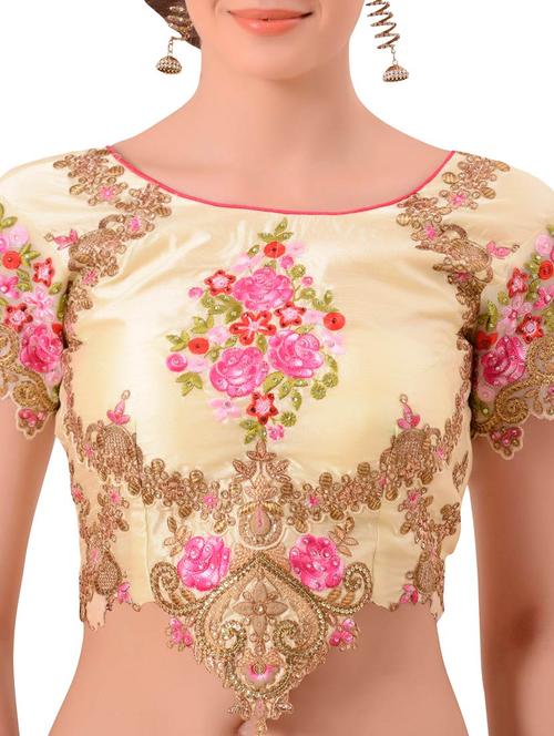 beige art silk embroidered blouse - 13080255 - Very Small Image - 1