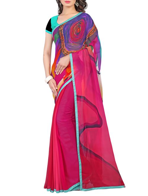 pink printed georgette saree - 13081183 - Very Small Image - 1