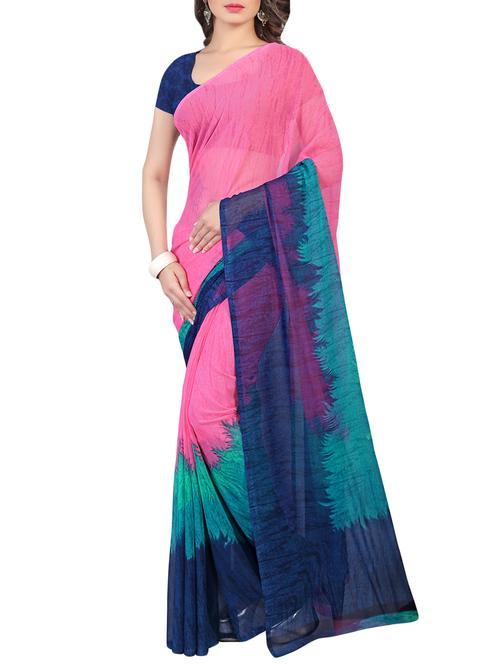 pink printed georgette saree - 13081198 - Very Small Image - 1