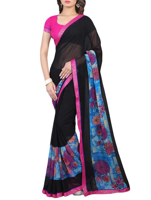 black printed georgette saree - 13081218 - Very Small Image - 1