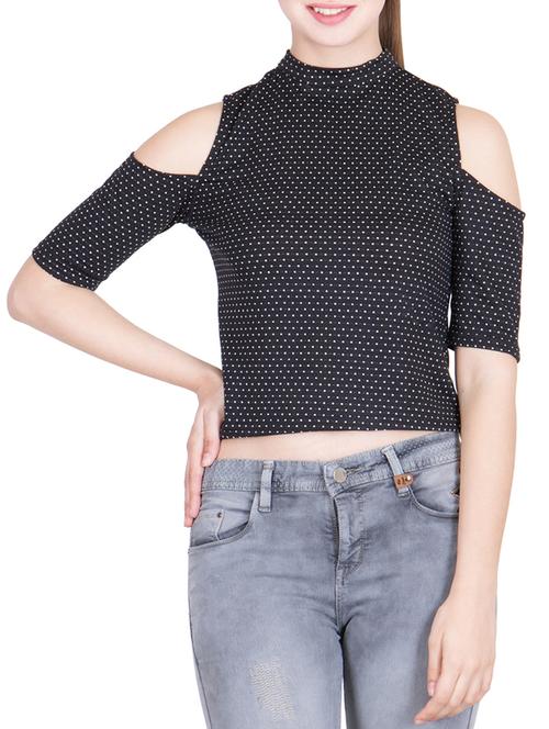 black polka dots printed crop top - 13081567 - Very Small Image - 1