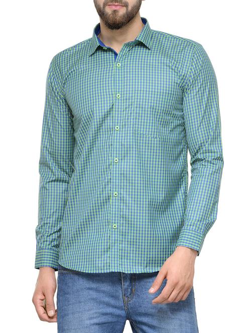 green cotton blend checked  casual shirt - 13082120 - Very Small Image - 1