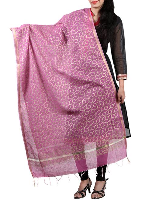 purple color block printed chanderi dupatta - 13085563 - Very Small Image - 1