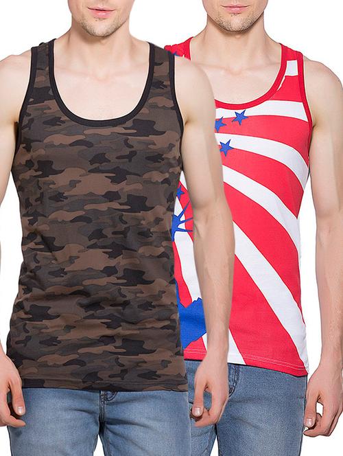 multi colored set of 2 printed cotton vest - 13085711 - Very Small Image - 1