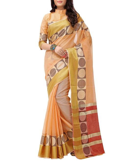 beige chanderi saree with blouse - 13086376 - Very Small Image - 1
