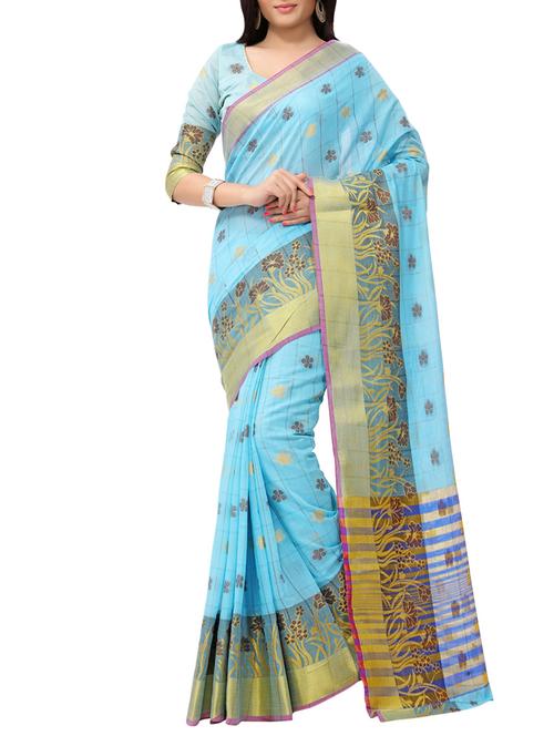 sky blue  chanderi cotton saree with blouse - 13086396 - Very Small Image - 1
