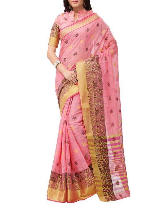 pink cotton chanderi saree with blouse - 13086398 - Very Small Image - 1