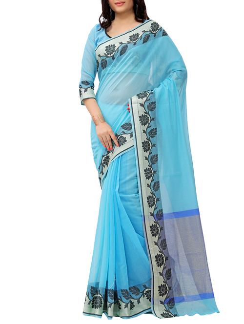 blue cotton chanderi saree with blouse - 13086416 - Very Small Image - 1