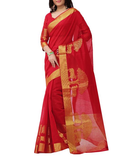 red cotton saree with blouse - 13086450 - Very Small Image - 1