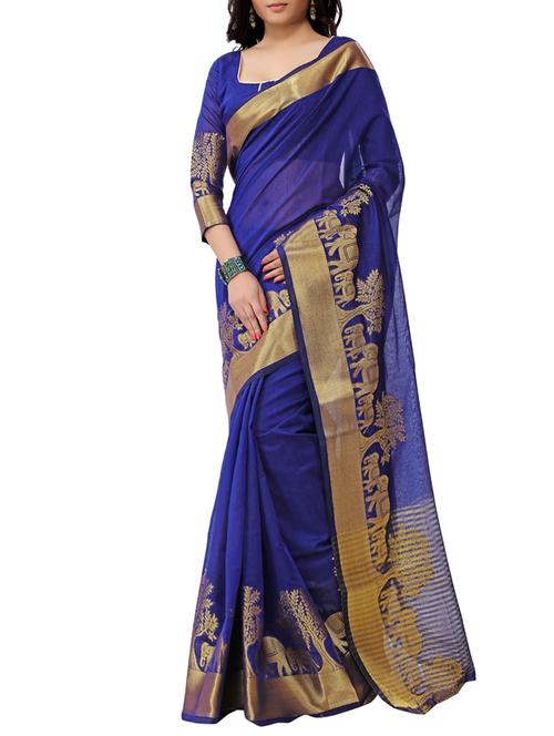 blue cotton saree with blouse - 13086455 - Very Small Image - 1